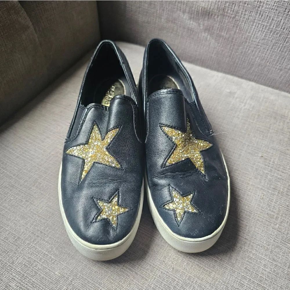 Michael Kors black and gold star slip on shoes. Sz 7